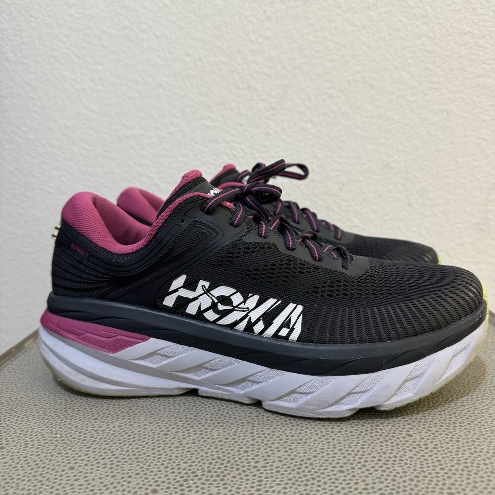 Hoka One One Bondi 7 Women's Graphite Fushsia Size 10.5 Running Shoes Sneakers